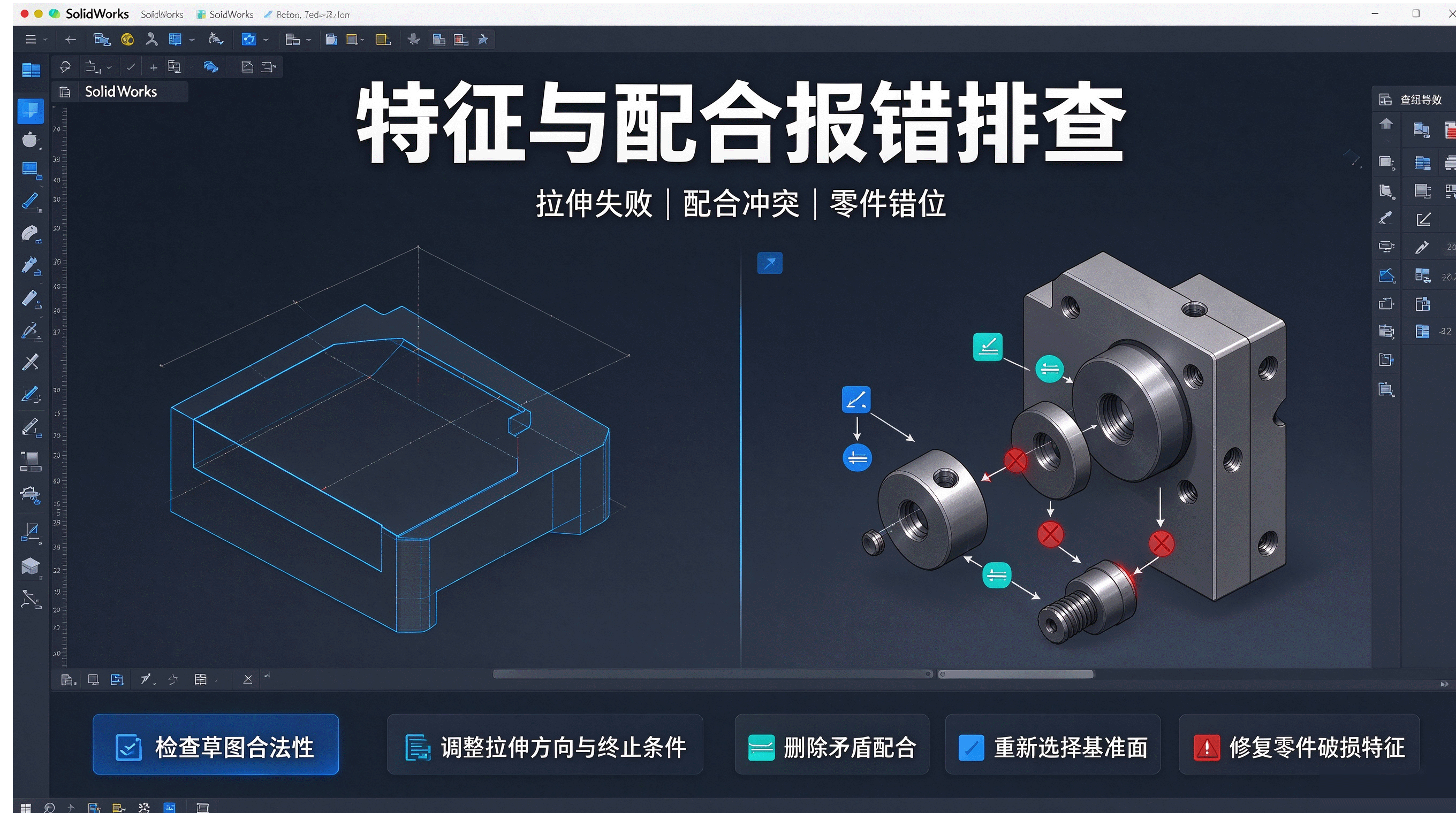 SolidWorks 装配体配合冲突变红零件晃动截图 SolidWorks 装配体配合冲突变红零件晃动截图