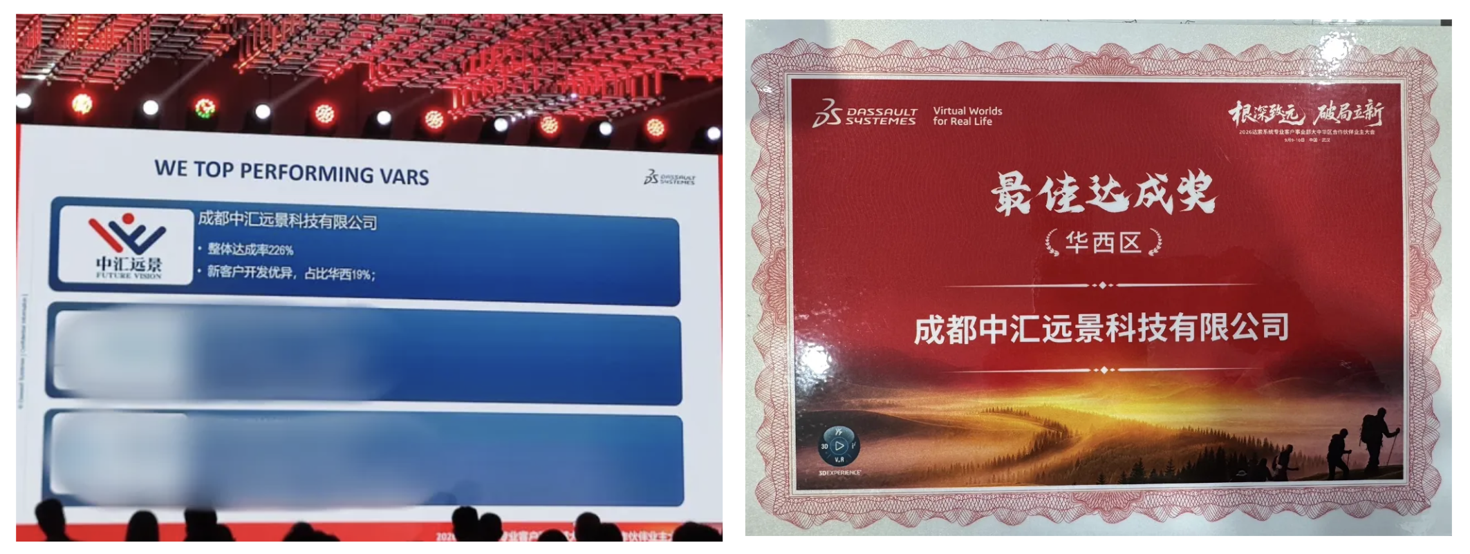 SolidWorks 代理商中汇远景获得华西区最佳达成奖 SolidWorks 代理商中汇远景获得华西区最佳达成奖